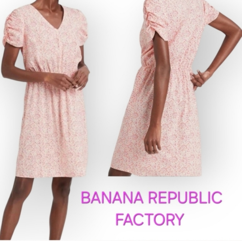 BANANA REPUBLIC FACTORY Plus size Jr Tall Puff Sleeve Above-knee floral dress